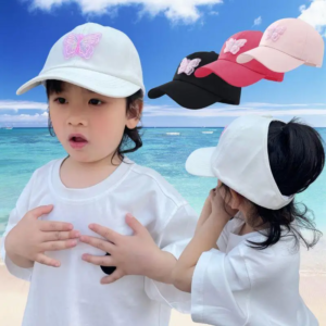 summer children butterfly sun hat girls ponytail hats 5 10year kids empty top baseball cap outdoor baby sunshade visors
