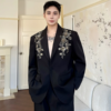 high end sequins three dimensional embroidered suit jacket men's 2024 handsome trendy versatile loose casual light luxury jacket