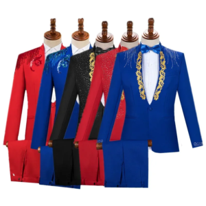 new men luxury embroidered standing collar suits slim fit clothing fashion host singer stage performance flower blazer and pant