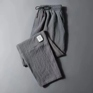summer thin ice silk linen casual pants for men spor loose straight leg long trousers workwear plus size comfortable fit