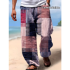 mens loose fit geometric pattern print beach trousers elastic drawstring wais suitable for outdoor sports summer pants for men