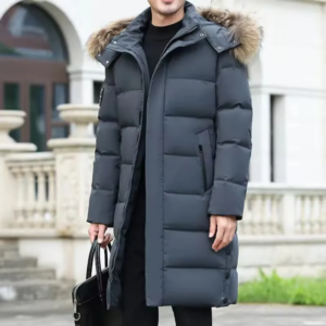 winter fur collar down jacket men's luxury business thickened warm white duck down coat men casual long cold proof hooded parka