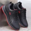 waterproof men's sneakers casual running shoes soft bottom black leather sports shoes
