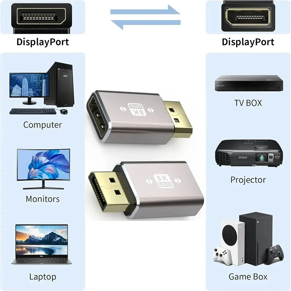 gold plated displayport1.4 adapter support 8k@60hz 4k@144hz hdr video alloy shell dp cable extender for desktop computer monitor
