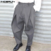 incerun 2024 men pants solid color button streetwear joggers loose trousers men pleated pockets fashion casual long pants s 5xl