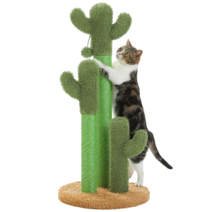 cactus cat scratching post,cactus cat tree,green cat scratcher with natural sisal rope, interactive dangling ball, cat furniture