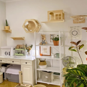 cat climbing shelves wall mounted cat tree wooden furniture scratcher jumping platform rope ladder cat sleeping and playing