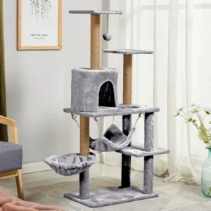 big large cat scratcher tree tower wooden cat tree house three story pet scratch post jumping platform hammock tree