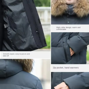 winter fur collar down jacket men's luxury business thickened warm white duck down coat men casual long cold proof hooded parka