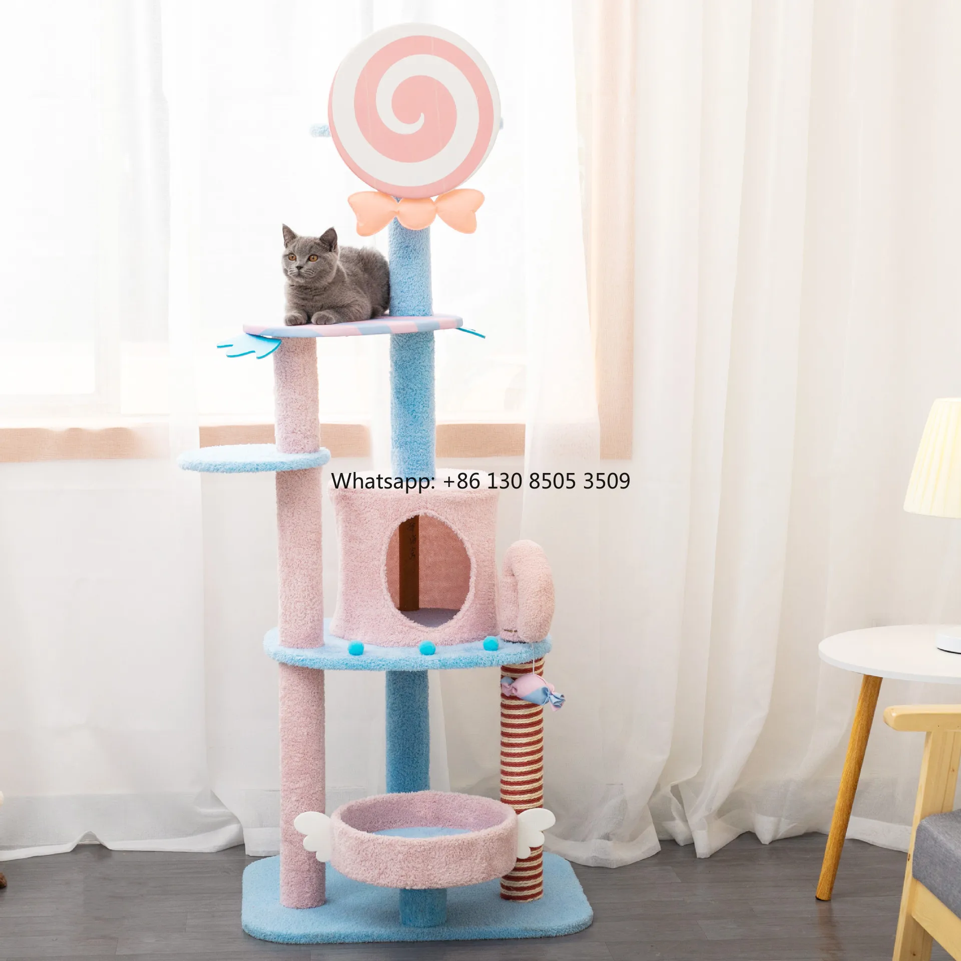 manufacturer wholesale pink blue cute sisal cat scratcher tree lollipop design