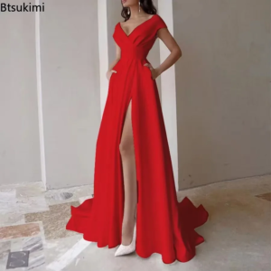 2026 women's evening party dress cross border chest wrapped ruffle solid mid waist temperament club prom dresses vestidos female