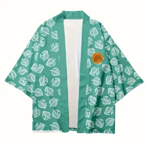 game animal character cosplay costume men women cute leaf print japanese kimono cloak pink green plus size haori cardigan jacket