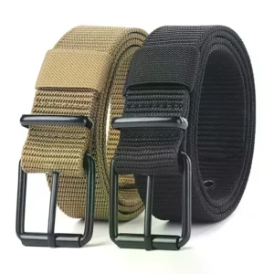 men's belt porous canvas pin buckle leather belt outdoor sports belt women's trendy eyelet belt with jeans belt for men women
