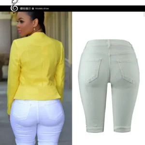 knee length washed distressed jean women ripped hole denim pants vintage solid high waist pockets distressed skinny casual