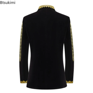 2025 men's luxury embroidered suit jacket slim cardigan coats fashion stand collar court wedding banquet party dress tuxedo male