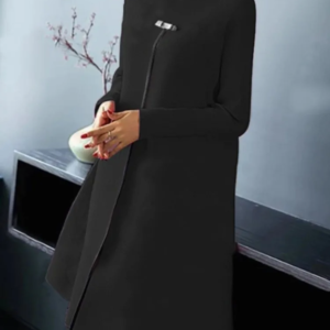 spring autumn new fashion temperament style long sleeve dress elegant women round neck casual loose high split design dresses