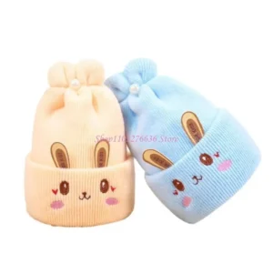 r6fd knitted hat baby bunny ear bonnet soft beanie hat infant winter caps unisex hats