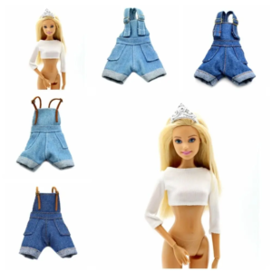 creativity denim jeans doll suspenders trousers outfit crop top cloth cowboy 29cm doll wearable girls