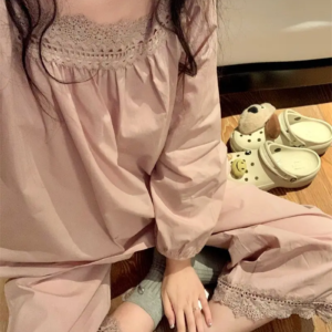 pajama sets women's spring autumn long sleeved pants korean edition cute lace french home furnishing two piece set large pyjams