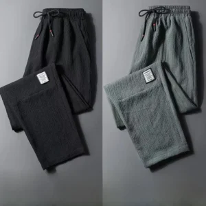 summer thin ice silk linen casual pants for men spor loose straight leg long trousers workwear plus size comfortable fit
