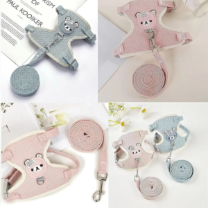 cute rabbit harness leash set bunny soft padded dog vest small puppy carrier teddy bear cat collar little pet walking