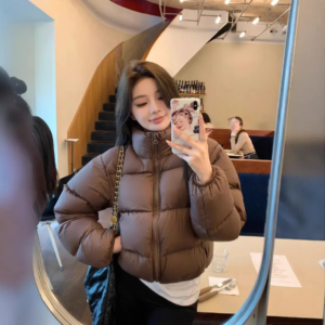 kendall jenner short puffer jacket women's thick winter coat stand collar bread style autumn winter small size female outerwear