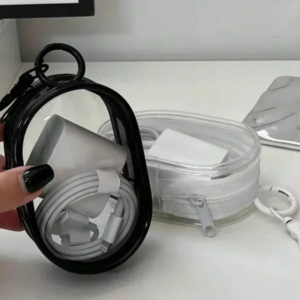 portable mini transparent storage bag with zipper multifunctional headphone and charger case travel accessories with keychain