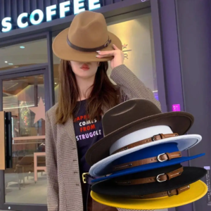 hot 1pc vintage elegant handsome men women wide brim hat fashion church party ladies felt jazz cap british flat brim felt hat