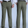 men business pants middle aged stretchy double pockets full length zipper fly suit pants loose straight thin men's trousers