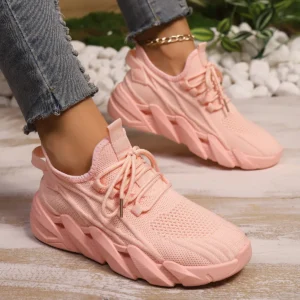 women's mesh soft sole lightweight breathable lace up sneakers for running comfort versatile vulcanized shoes platform sneakers
