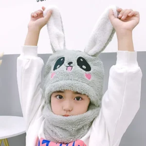 autumn and winter hats boys and girls one baby bib hat ear cap cute rabbit plush pullover hat thickened