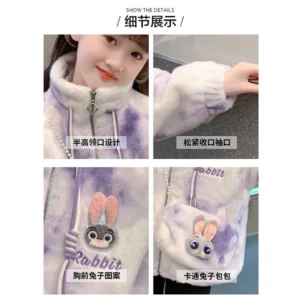 judy rabbit officer children fur jacket girls kawaii fashion warm hooded warm coat with bag student outdoors casual jacket gift
