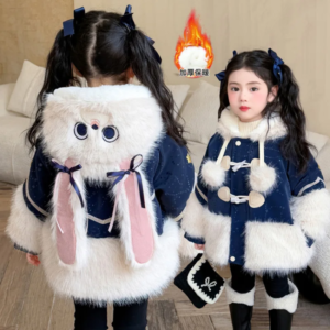 anime zootopia judy children faux fur coat girls plush jacket winter rabbit ears fashion padded jacket thicken warm outerwear