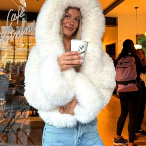 solid white faux fur short coat women casual lapel full sleeves loose thicken hooded coat 2025 lady winter daily street wear new
