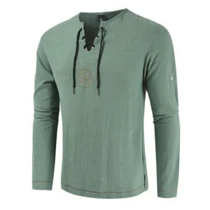 casual slim shirt long sleeve cotton and linen solid color large size shirt men's embroidered shirt