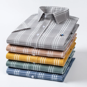 men's summer short sleeve shirt with embroidered chest pocket, lightweight breathable 100% cotton plaid button down shirts