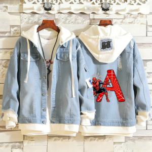 spiderman marvels men hooded denim jacket casual baseball jacket male casual cardigan coat versatile tops spring autumn clothing