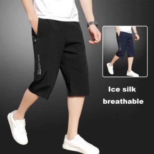 loose pants men's elastic waist cropped pants with zipper pockets soft breathable mid calf trousers for comfort style solid