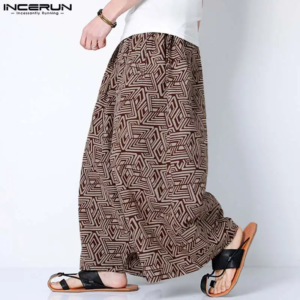 2023 men pants printing elastic waist loose vintage casual trousers men joggers streetwear male drop crotch pants s 5xl incerun