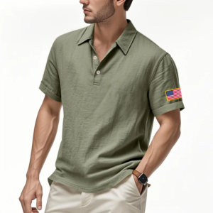 new summer linen short sleeved men's polo shirt embroidered independence day american flag casual t shirt top