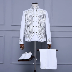(jacket + pant) fashion men vintage court luxury embroidered suits singer host bar stage performance sequined blazerand trouser