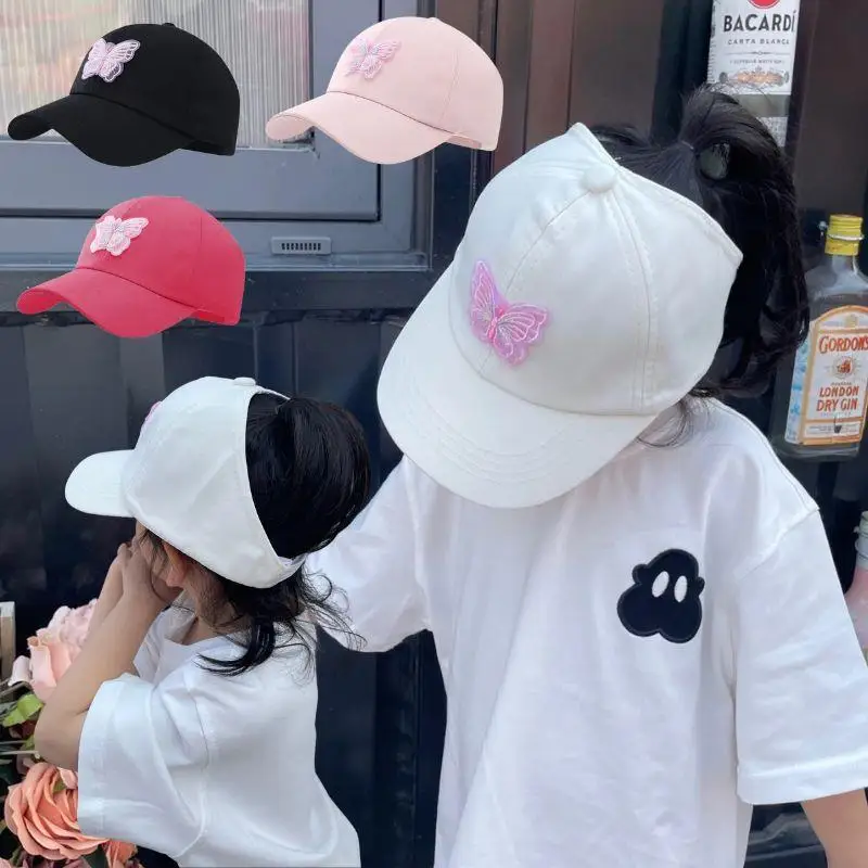 summer children butterfly sun hat girls ponytail hats 5 10year kids empty top baseball cap outdoor baby sunshade visors