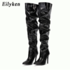eilyken red women over the knee boots high heels patent leather solid pointed toe stiletto side zipper sapatos femininos