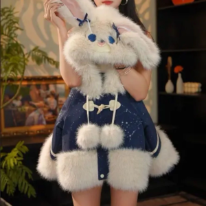 anime zootopia judy children faux fur coat girls plush jacket winter rabbit ears fashion padded jacket thicken warm outerwear