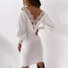women knitted bodycon sweater dress summer female long sleeve knitwear pullover kneen length party dresses lace backless