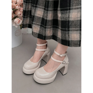 women's shoes burgundy high heels elegant chunky heel mary jane shoes anime style