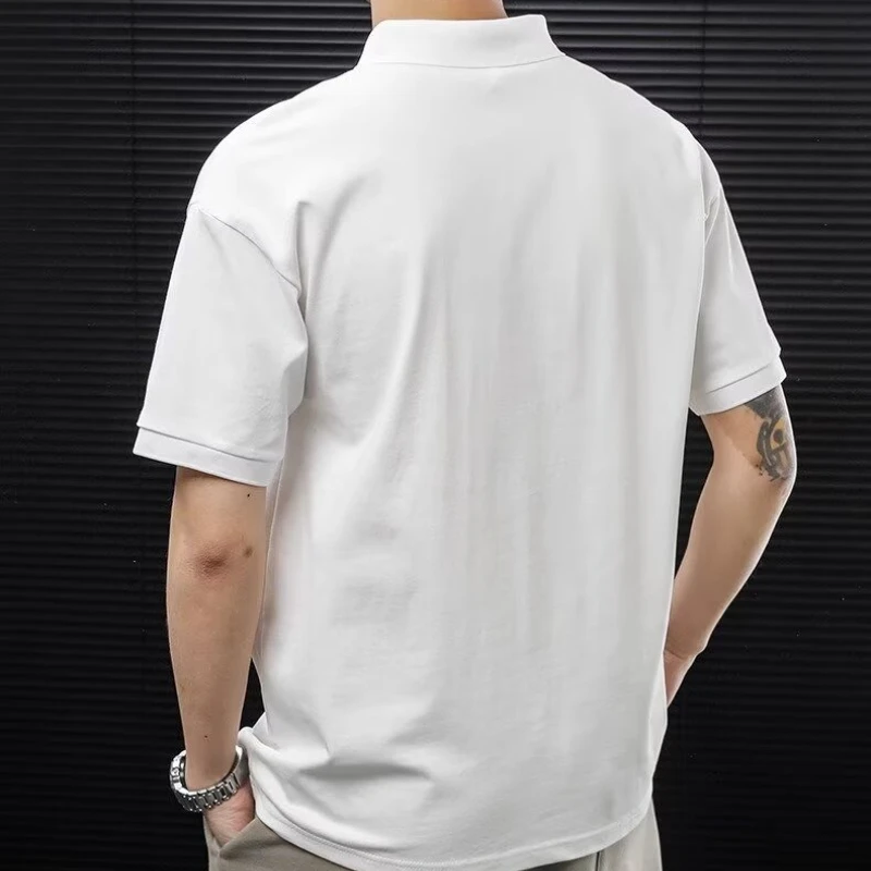 high quality polo shirt men japan fashion clothes white short sleeve casual fit slim man embroid polo shirt button collar tops