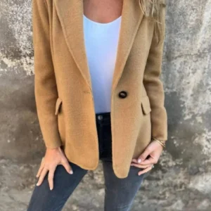 urban women's temperament suit jackets autumn solid color lapel long sleeved button pocket loose commuting woolen suit jackets