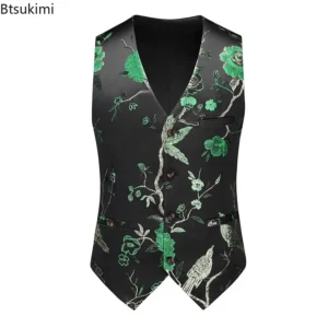 2025 luxury embroidered suit vest men's single breasted retro jacquard v neck sleeveless vest jacket fashion slim waistcoats 6xl