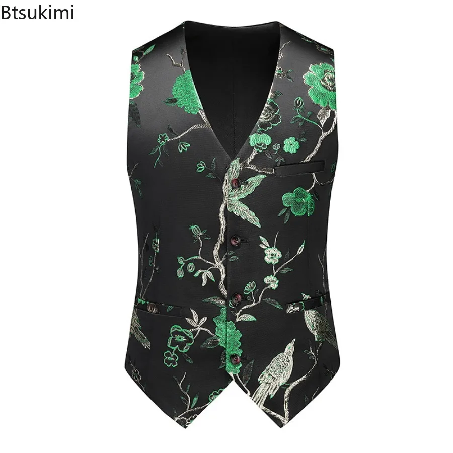 2025 luxury embroidered suit vest men's single breasted retro jacquard v neck sleeveless vest jacket fashion slim waistcoats 6xl